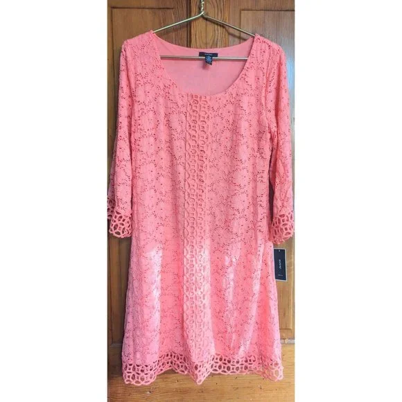 Alfani | Dresses | Alfani Coral Pink Bellsleeve Crochet Shift Dress Size M  Womens Retail 99 New | Poshmark